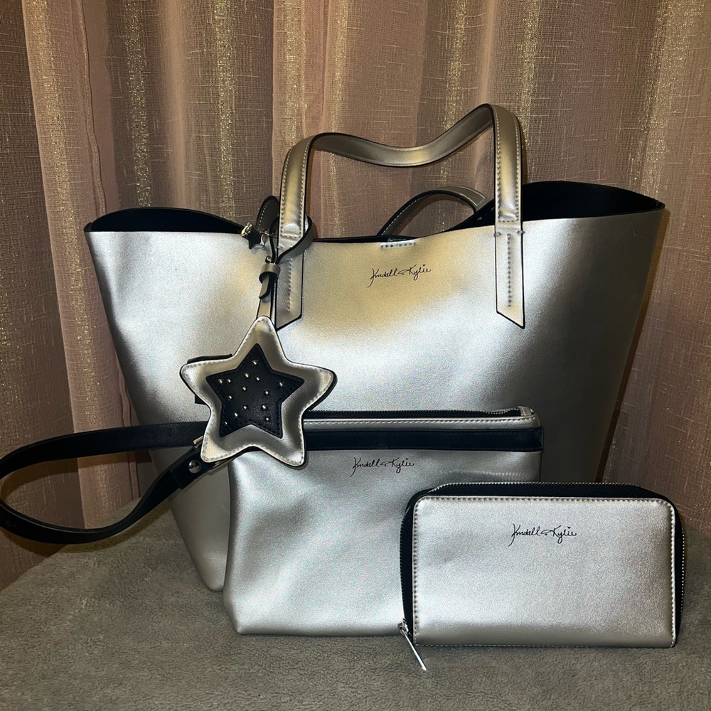 Kendall and Kylie Tote, wristlet, and wallet silver